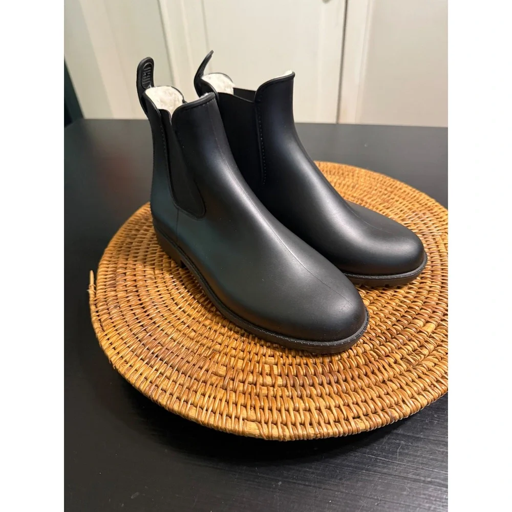 Khumbu Camille Black Faux Fur Lined Chelsea Rain Boots Ankle Waterproof Mens 7M